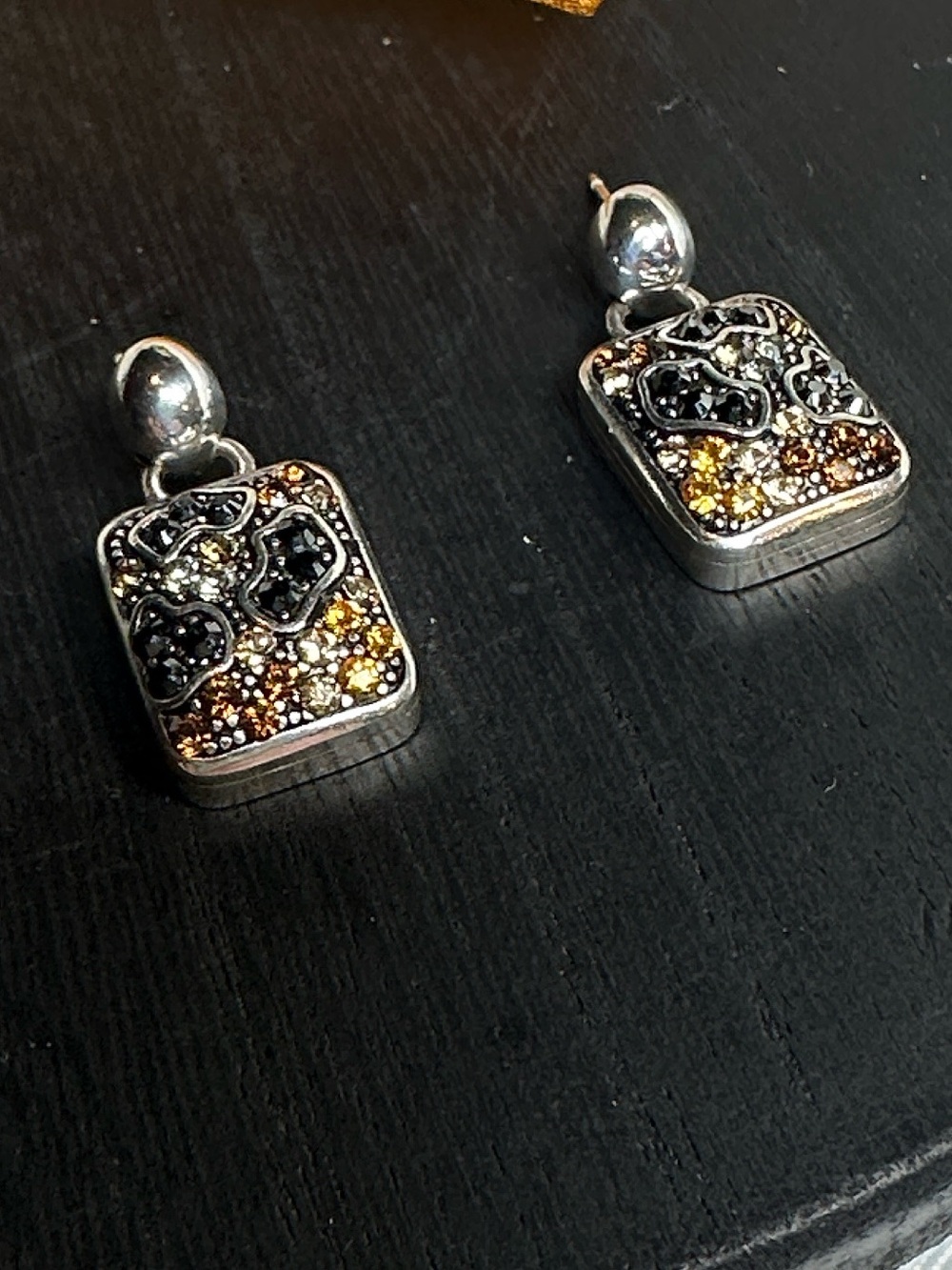 Brighton earrings studs black amber silver crystal rocks leopard